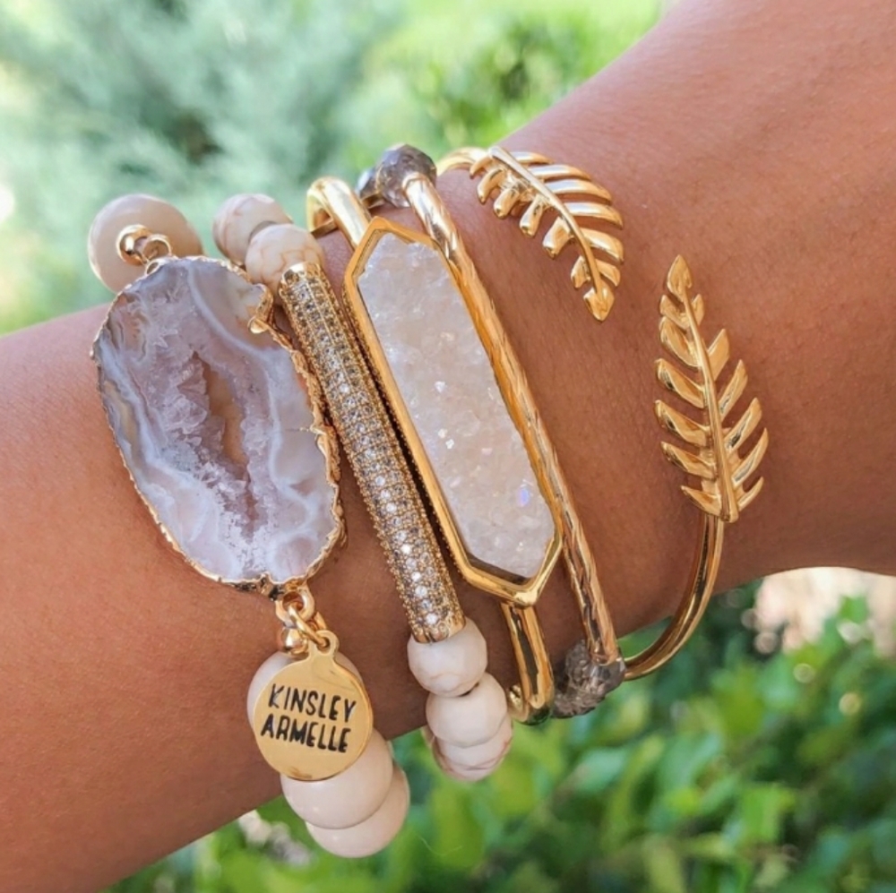 Kinsley Armelle Gold Tone Druzy Crystal Cuff Bracelet White